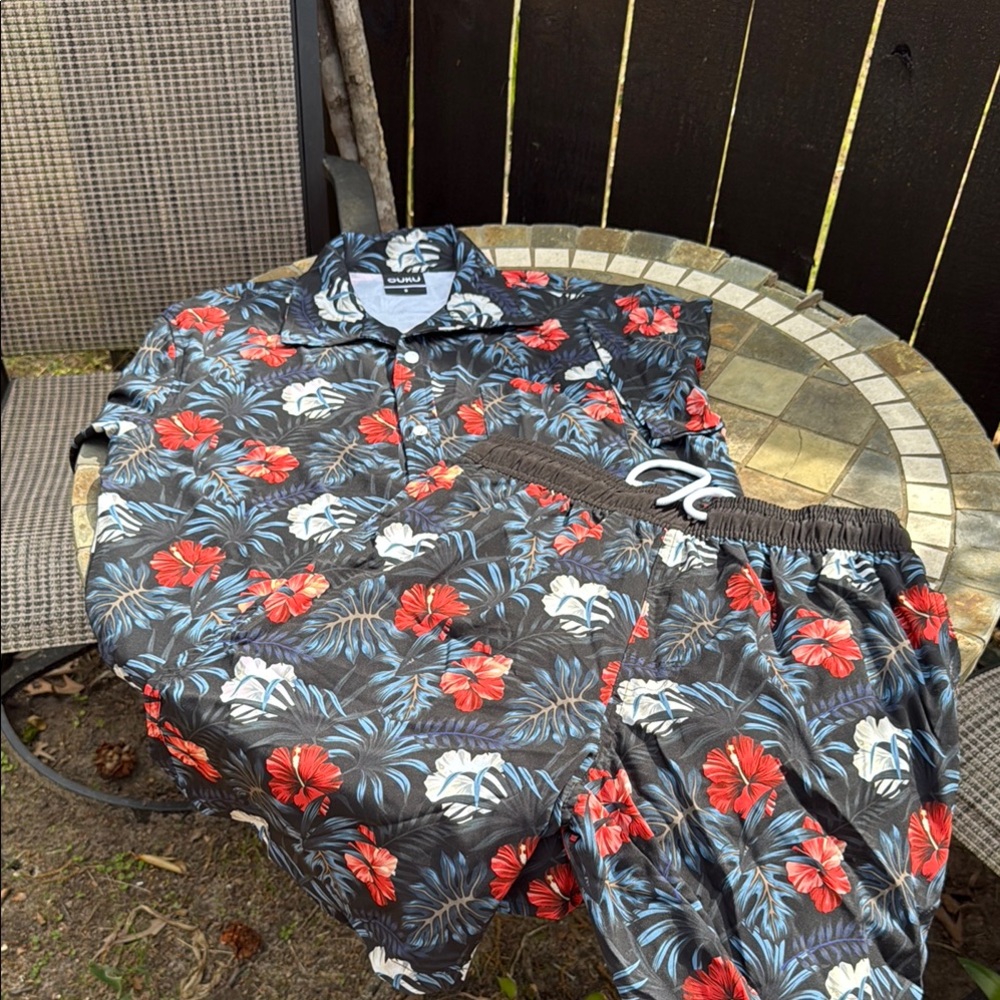 Floral Hawaiian Shirt and Shorts Set